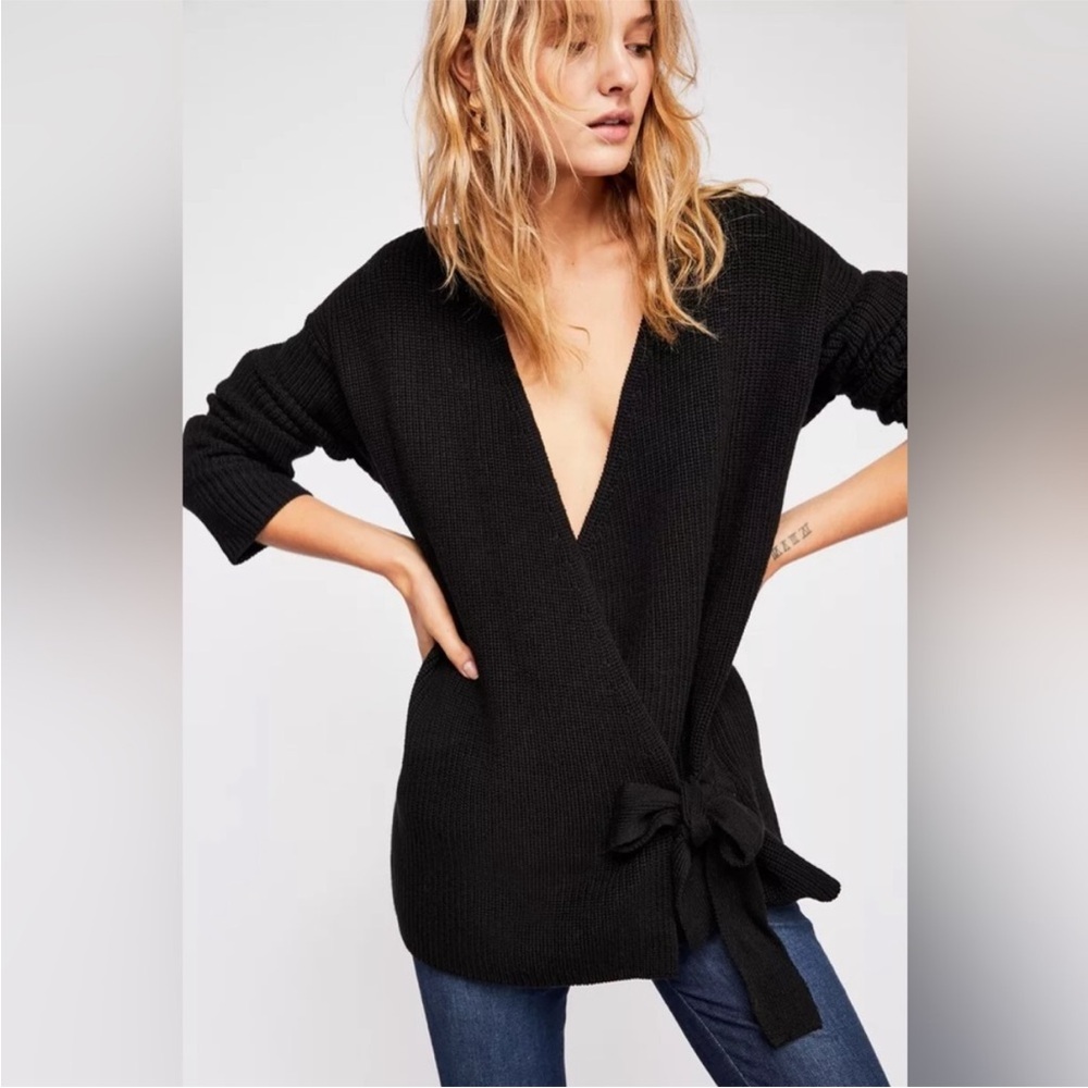 Free People Ribbed Wrap Tie Open Cardigan